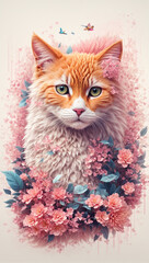 Naklejka premium beautiful striped cat with colorful flowers 13