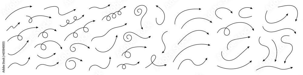Aufkleber curved arrows. set of vector hand drawn zigzag arrows. collection of pointers. vector illustration.