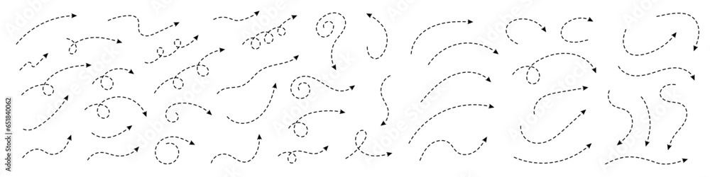 Poster thin curved dotted arrow. zigzag arrow stripes design with dotted lines. thin arrows. vector illustr