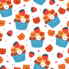 cute seamless pattern cartoon bear with cute dessert. animal wallpaper for kids, textile, fabric print, gift wrap paper