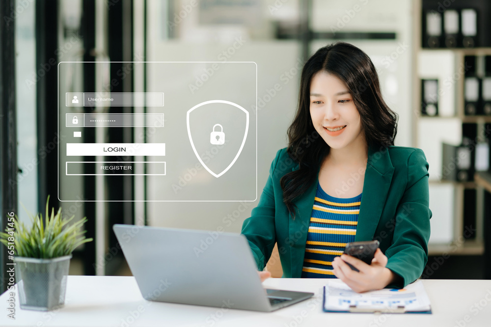 Poster cyber security concept, login, user, identification information security and encryption, secure acce