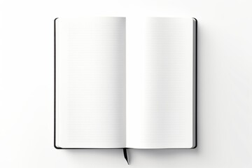 An open notebook with blank white pages isolated on a white background