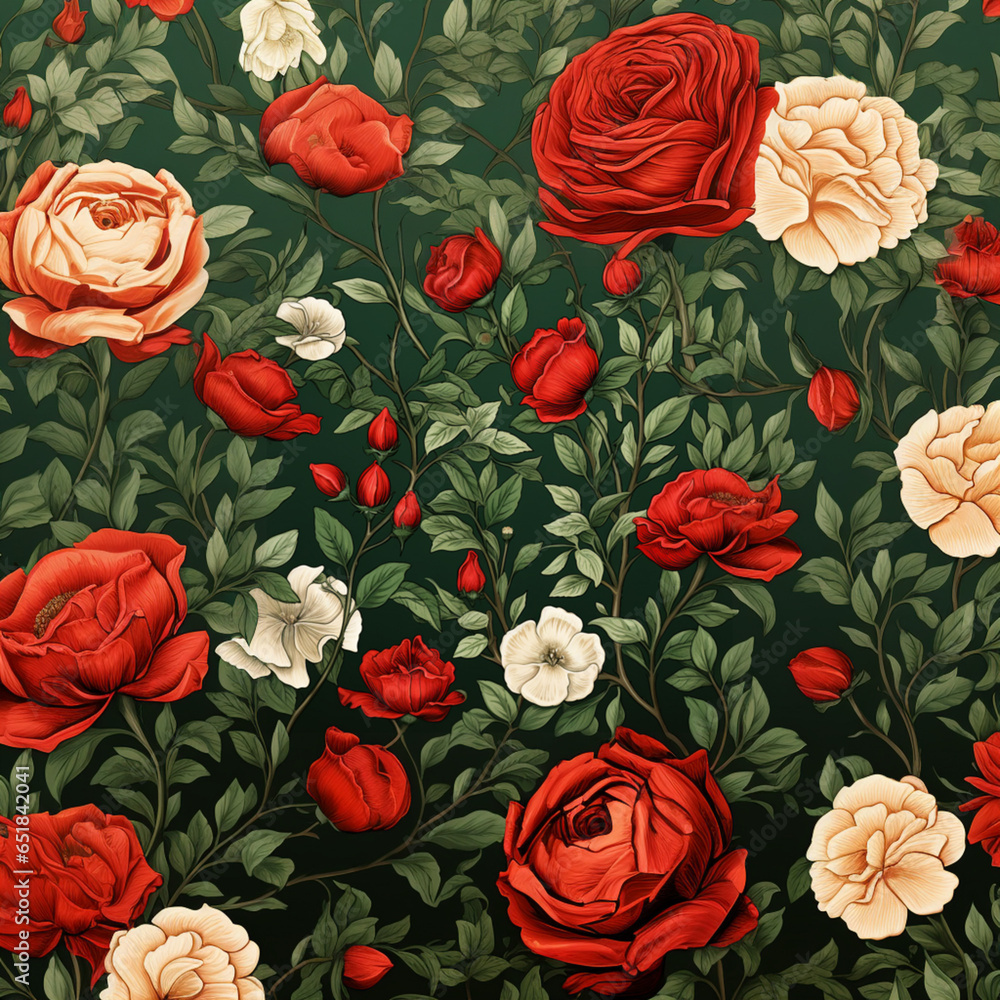 Sticker seamless pattern with roses