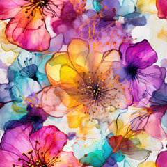 Seamless Abstract Watercolor Rainbow Flowers Background