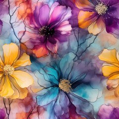 Seamless Abstract Watercolor Rainbow Flowers Background