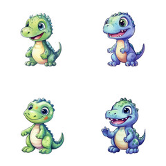 set of cute dinosaur watercolor illustrations for printing on baby clothes, sticker, postcards, baby showers, games and books, Safari jungle animals vector