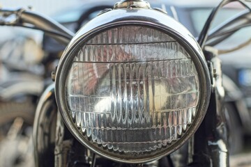 glass round large front powerful old iron chrome shiny classic electric halogen headlight from an...