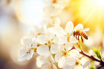 A bumblebee exploring a natural-colored blossom, its fuzzy body covered in pollen, as the flower's delicate shades create a soft and serene backdrop, capturing the intricate beauty of nature's pollina