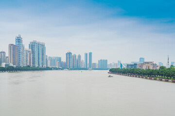 Naklejka premium Modern urban skyline and river scenery in Guangzhou, China