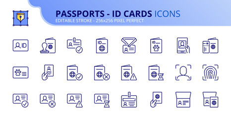 Simple set of outline icons about passport and id card