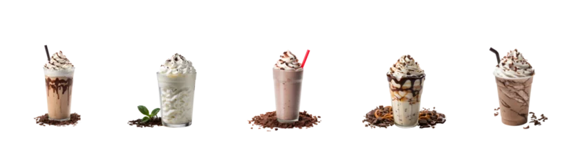 Foto auf Acrylglas collection of glass of chocolate milk shakes, chocolate syrup is thick and creamy with a killer chocolate flavor mixed into a thick, sweet, and cold mixture of ice, milk and chocolate © Fahad