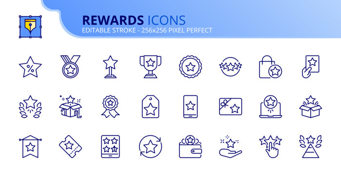 Simple set of outline icons about rewards