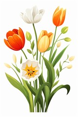 bouquet de jolies fleurs sur fond blanc, dessin floral, illustration ia générative