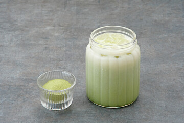 Japanese Iced Matcha Latte, green tea with milk

