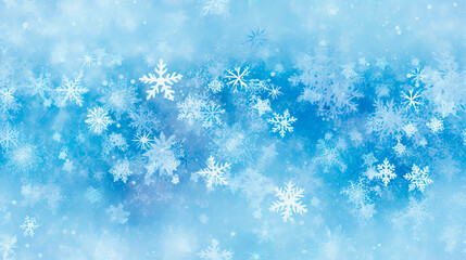 Snowflakes and frost crystals. Seamless Winter texture background. Tiled repeatable pattern for cold frosty season.