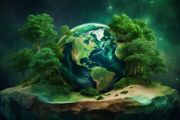Obraz na płótnie Canvas Green earth in space concept, Generative ai