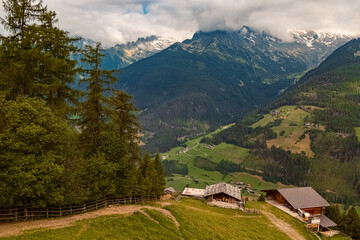 Fototapeta na wymiar Alpine summer view at Mount Klausberg, Ahrntal valley, Pustertal, Trentino, Bozen, South Tyrol