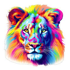 colorful head of lion transparent background