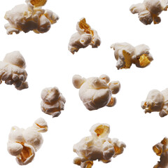 Crunchy fresh popcorn falling background