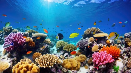Naklejka na ściany i meble Beautiful Coral Reef and Tropical Fish