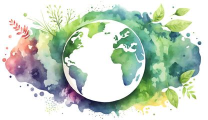 green planet earth in watercolor style