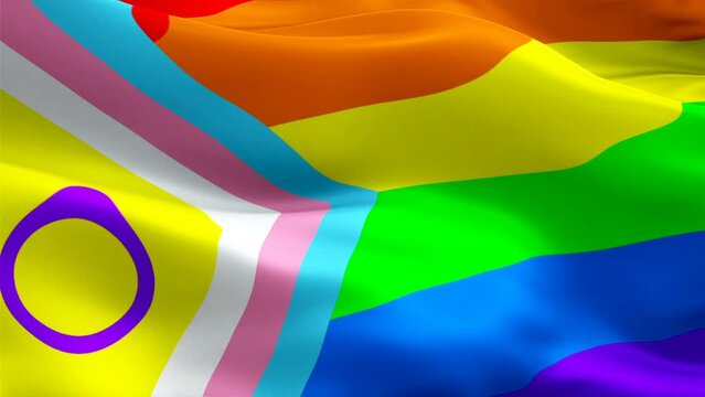 Inclusive Intersex LGBT flag. diversity Intersex pride video Isolated waving in wind. colorful Rainbow Intersex Flag LGBT background. Intersex Inclusive Rainbow Flag Looping Closeup 1080p Full HD 1920