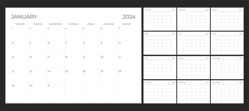2024 Calendar Printable start from monday