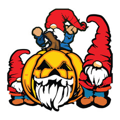 Halloween Gnomes with pumpkin illustration   - pumpkin - Halloween pumpkin - Halloween design