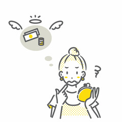 お金に困る若い女性　シンプルでお洒落な線画イラスト