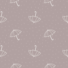 Seamless pattern with umbrellas and rain, autumn background.