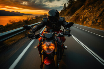 Scenic Motorcycle Journey at Sunset