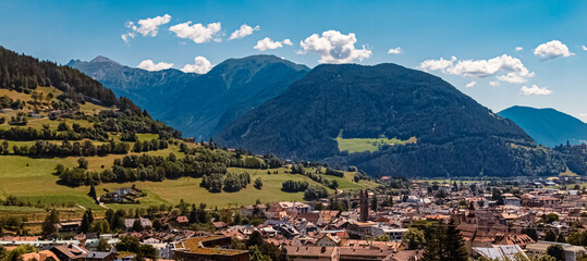 Alpine summer view near Maibad, Wipptal valley, Trentino, Bozen, South Tyrol, Italy - obrazy, fototapety, plakaty