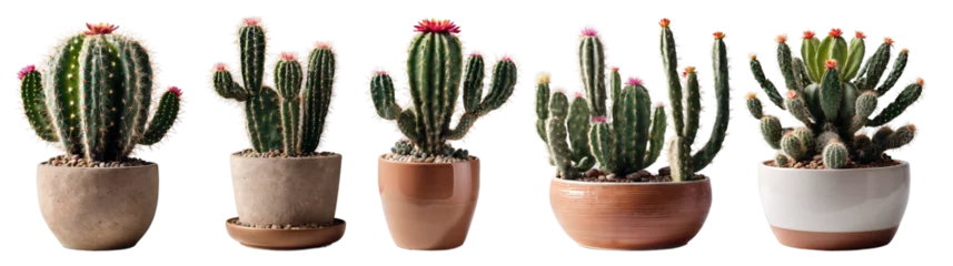 Stickers pour porte Cactus en pot Set of Cactus isolated on transparent background. PNG illustrations. Cutout various natural plant. Generative AI
