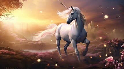 Unicorn Galloping in Fantasy Land