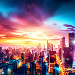 Fototapeta premium breathtaking city skyline view with skyscrapers