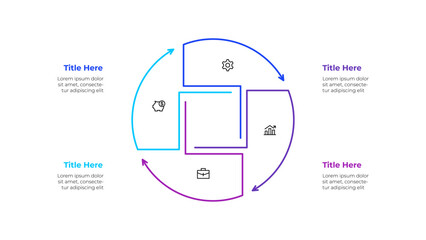 Line chart with a square inside. Template for cycle diagram with 4 options, parts, steps or processes