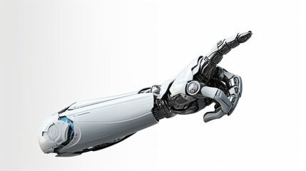 White Cyborg Robotic Hand Pointing His Finger 3D Rendering Isolated on Free Png Background
