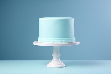 Simple blue cake on stand with mastic.