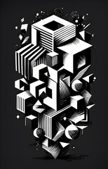 abstract geometric illusional black white lineart vector design  - obrazy, fototapety, plakaty