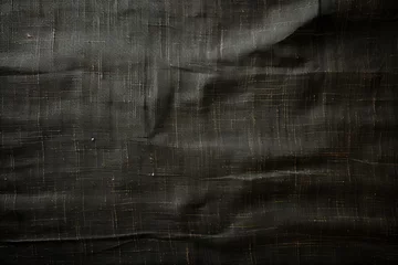 Deurstickers Black Linen Opulence, a Luxurious Fabric Texture Background Showcasing the Richness and Subtle Elegance of Fine Black Linen © Martin
