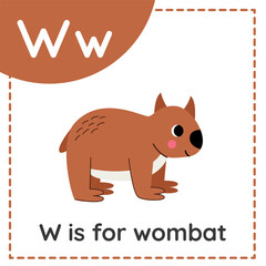 Learning English alphabet for kids. Letter w. Cute cartoon wombat.