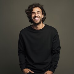 Naklejka premium Illustration of a fashion portrait with plain sweater mockup, Ai generative ,