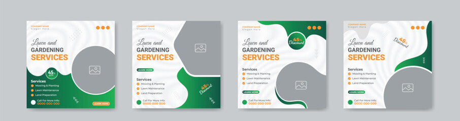 Social Media and Web Banner Templates for Lawn and Gardening Services. Instagram Bundle for Lawn Care and Landscaping