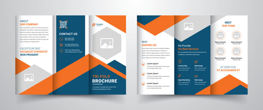 Blue and orange modern corporate business trifold brochure template