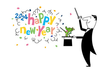 2024年_兎とマジシャンの年賀状2