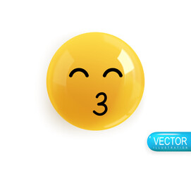 Fototapeta premium Emoji face. Realistic 3d design. Emoticon yellow glossy color. Icon in plastic cartoon style