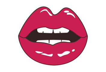 Girl's open mouth. Facial expression. Vector illustration of sexy woman's glossy lips. Isolated
