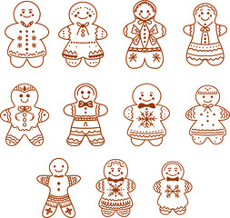 a set of Gingerbread Cookies Outline Illustration