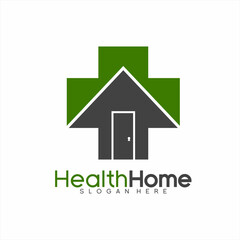Health Home logo design with illustration of a cross with house and door.