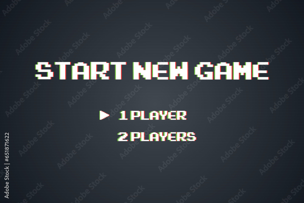 Aufkleber start a new game background with player selection.8 bit game.retro game.